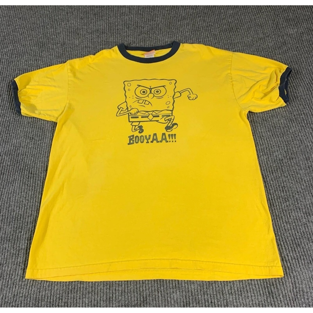 VTG Spongebob‎ Square Pants T Shirt Mens XL Yellow Ringer Nickelodeon Y2K Retro